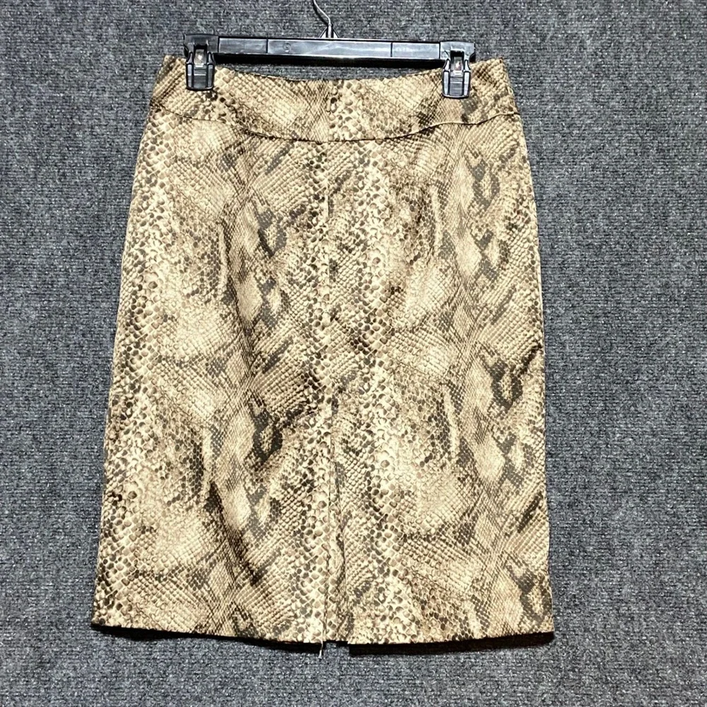 New York & Company Snakeskin Pencil Skirt Size 2 Tan Brown Animal‎ Print Stretch